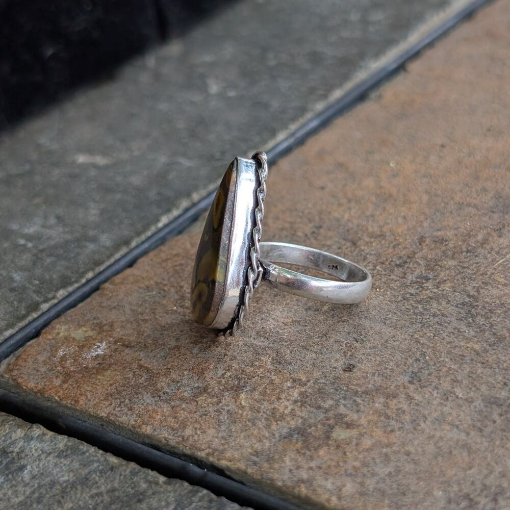 Brown Swirl Boho Statement Ring Trippy Sterling Silver Vintage Southwest Size 8 - Picture 3 of 10